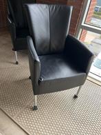 4 stuks lederen eetkamerstoelen met wieltjes, Ophalen, Gebruikt, Zwart, Metaal