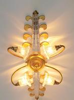 set 2 vintage Banci wandlamp bloem goud regency italië '70, Regency vintage, Ophalen of Verzenden, Zo goed als nieuw, Glas