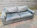 Het Anker 3-zits leren bank met canvas details, Huis en Inrichting, Banken | Bankstellen, Gebruikt, Driepersoons, 75 tot 100 cm