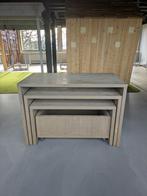 3 tafels en houten opslagbak, Info@emtrade.nl, Emtrade, Ophalen of Verzenden, 75 cm of meer