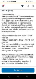 Racefiets wielset, Fietsen en Brommers, Fietsonderdelen, Wiel, Fulcrum, Racefiets, Ophalen of Verzenden