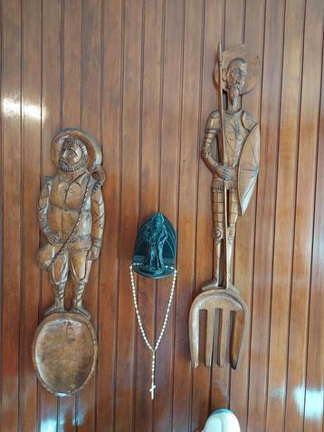 Don Quichot en sancho panza  houtsnijwerk handgemaakt beschikbaar voor biedingen