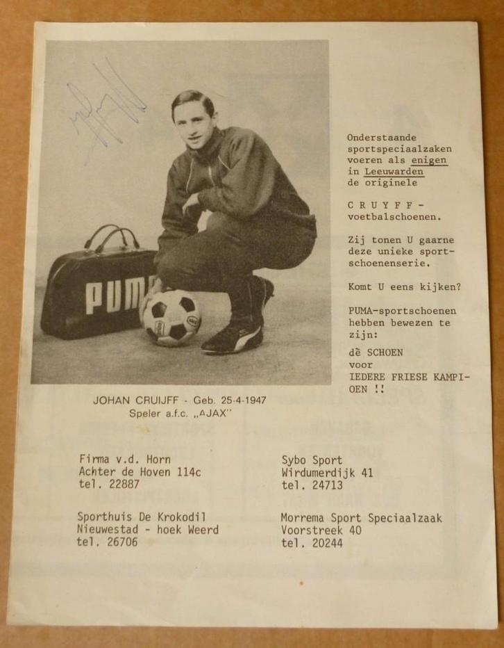 reclamefolder CRUYFF met originele handtekening van hemzelf, Verzamelen, Sportartikelen en Voetbal, Gebruikt, Overige typen, Ajax
