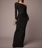 Elegante Zwarte Galajurk met Glitter - Maat L, Kleding | Dames, Gelegenheidskleding, Ophalen of Verzenden, Maat 42/44 (L), Zwart