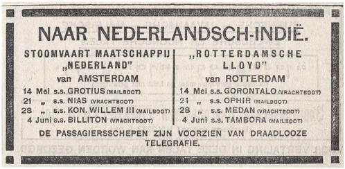 Reclame 1910 SMN Scheepvaart Mij Rotterdamsche Lloyd - Indie, Verzamelen, Scheepvaart, Gebruikt, Overige typen, Motorboot, Ophalen of Verzenden