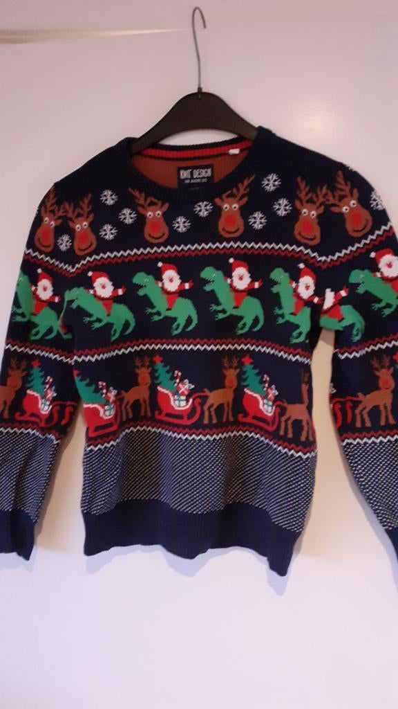 Kersttrui Maat 134 met Dinosaurus en Rendieren, Kinderen en Baby's, Kinderkleding | Maat 134, Ophalen of Verzenden, Zo goed als nieuw