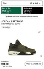 Nike Air Jordan 4 Craft Medium Olive - maat 45 - nieuw, Overige kleuren, Nieuw, Ophalen of Verzenden, Sneakers of Gympen