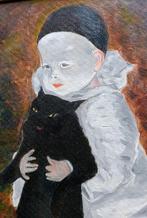 Pierrot en Kat naar Theofile Steinlen olieverf op hardboard, Verzenden