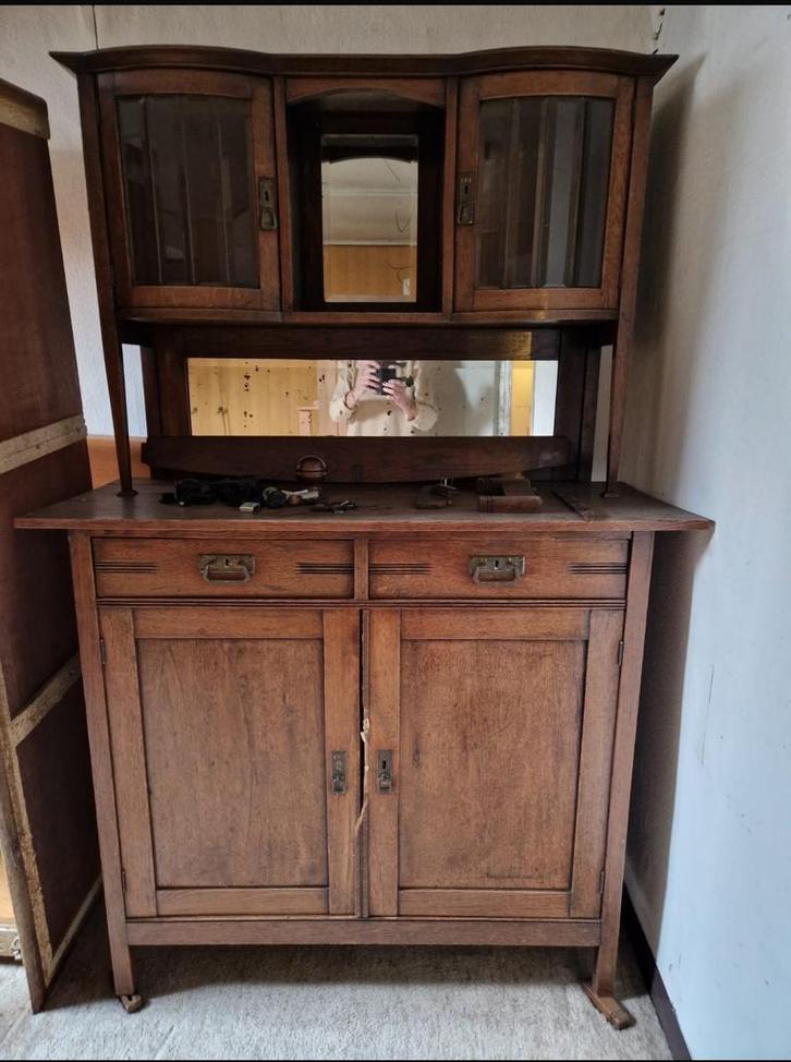 Antieke Spiegelkast - Twee Delen, Huis en Inrichting, Kasten | Buffetkasten, Gebruikt, 150 tot 200 cm, 100 tot 150 cm, 25 tot 50 cm