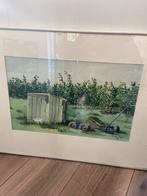 Aquarel Schilderij Frank Vogel - Landschap met Schuurtje en, Ophalen of Verzenden