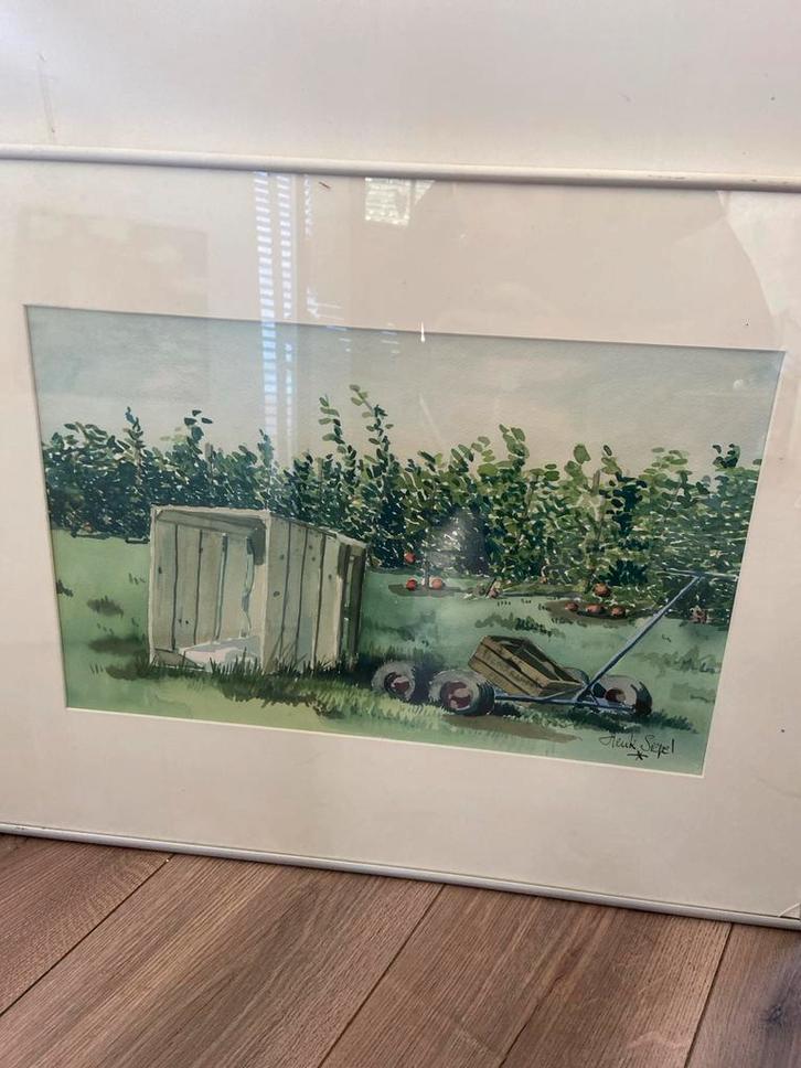 Aquarel Schilderij Frank Vogel - Landschap met Schuurtje en, Antiek en Kunst, Kunst | Tekeningen en Foto's, Ophalen of Verzenden