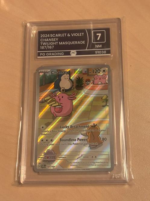 Chansey (187/167) Twilight Masquerade (GRADED), Hobby en Vrije tijd, Verzamelkaartspellen | Pokémon, Zo goed als nieuw, Losse kaart