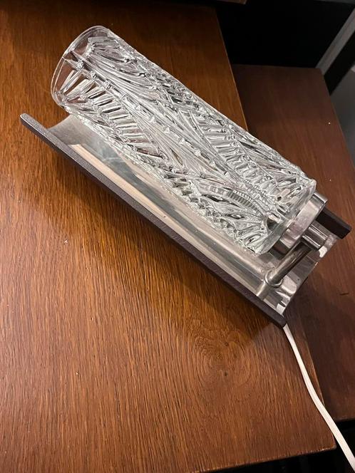 Vintage Wandlampje Glas/Metaal/Hout, Huis en Inrichting, Lampen | Wandlampen, Gebruikt, Glas, Ophalen of Verzenden