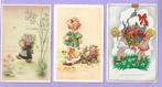 3 x meisje met een bloemenmand, Ongelopen, Kinderen, Ophalen of Verzenden, 1920 tot 1940