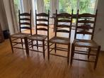 Set van 4 Vintage Houten Stoelen met Riet Zitting, Ophalen, Gebruikt, Bruin, Vier