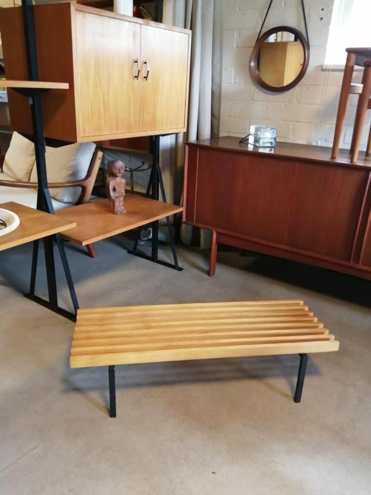 Retro jaren 60 vintage lattenbank, bloementafel, Antiek en Kunst, Kunst | Designobjecten, Ophalen