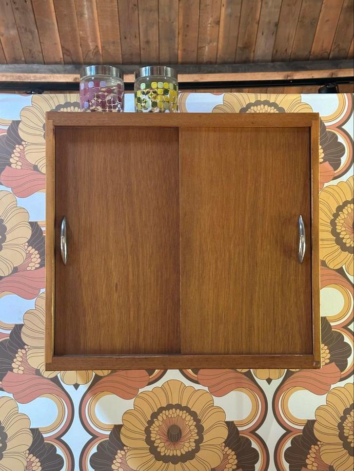 Vintage hangkastje - hout - schuifkastje, Huis en Inrichting, Kasten | Ladekasten, Gebruikt, Minder dan 100 cm, Minder dan 50 cm