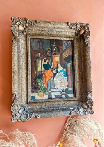 Olieverf Schilderij Twee Dames Naast Spinnenwiel beschikbaar voor biedingen