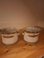 Vintage Bloempotten Aardewerk Bruin/Crème (2), Ophalen