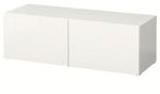 BESTÅ kast met deuren, wit hoogglans, Ophalen, Overige materialen, Met deur(en), 100 tot 150 cm
