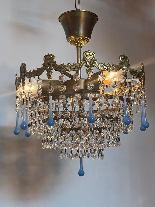 Vintage teardrop Murano opaline hanglamp kroonluchter blauw, Huis en Inrichting, Lampen | Kroonluchters, Zo goed als nieuw, Ophalen of Verzenden