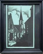 Lino snede straatje in zandvoort frans bosen, Antiek en Kunst, Kunst | Litho's en Zeefdrukken, Ophalen of Verzenden