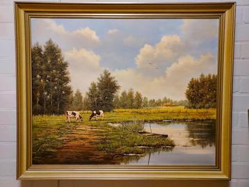Prachtig werk van Daniel van Oppen-Landschap met koeien