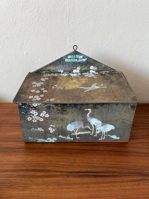 Vintage bewaarblik Glim aziatisch motief bloesem kraanvogel, Huis en Inrichting, Woonaccessoires | Kisten, Zo goed als nieuw, Minder dan 50 cm