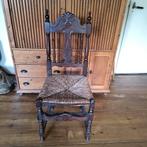 Antieke houten stoel met rieten zitting, Huis en Inrichting, Stoelen, Riet of Rotan, Gebruikt, Bruin, Eén