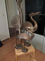 Decoratieve set van 3 metalen reiger beelden, Tuin en Terras, Tuinbeelden, Ophalen of Verzenden, Zo goed als nieuw, Metaal, Dierenbeeld