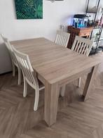 Eethoek tafel + 4 houten stoelen beige wit, 4 tot 6 stoelen, Gebruikt, Ophalen