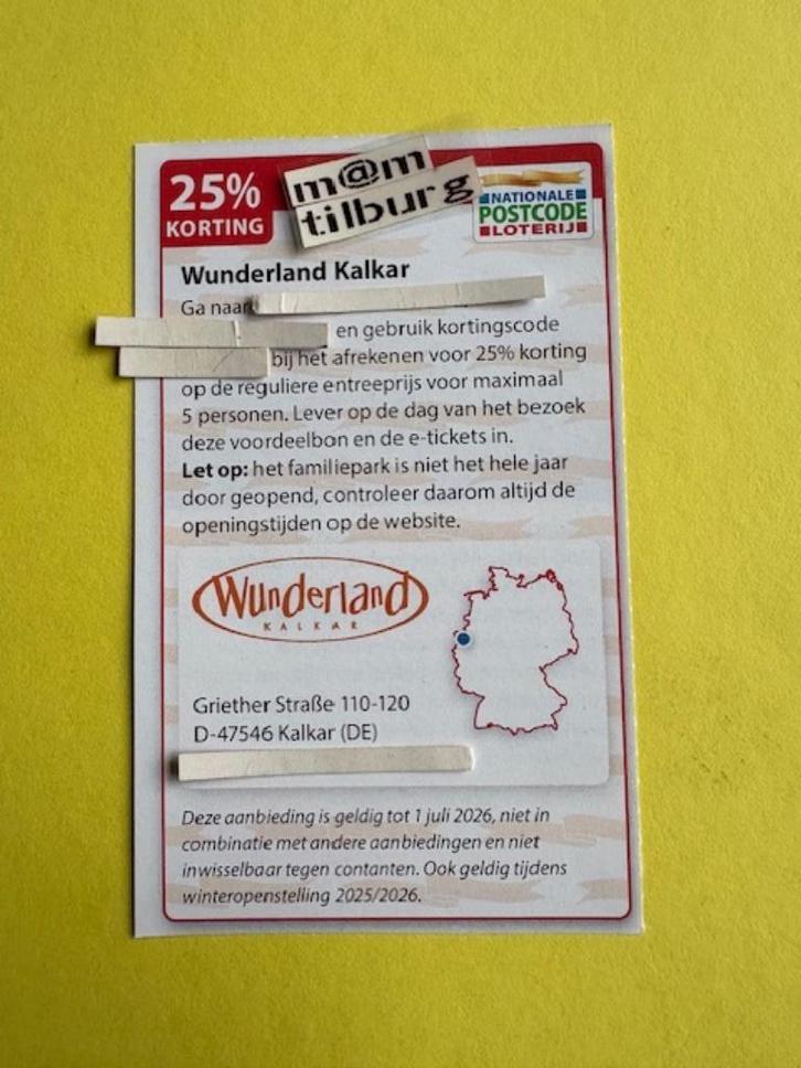 Wunderland Kalkar 25 % Korting voor max. 5 personen., Tickets en Kaartjes, Recreatie | Pretparken en Attractieparken, Drie personen of meer