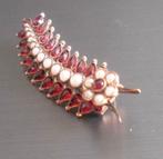 Antieke 14 K broche gezet met parels en Boheemse granaten, Sieraden, Tassen en Uiterlijk, Antieke sieraden, Verzenden, Goud, Broche