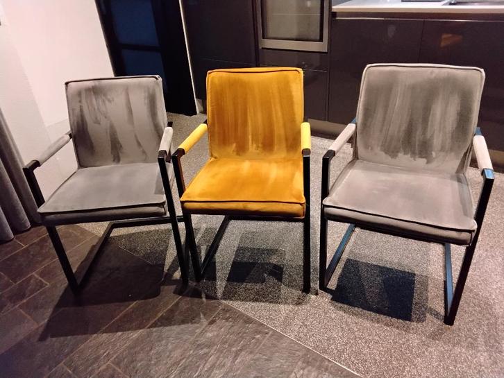6 eetkamerstoelen, Huis en Inrichting, Stoelen, Gebruikt, Vijf, Zes of meer stoelen, Metaal, Stof, Overige kleuren, Ophalen