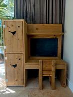 Steigerhout speeltafel/bureau voorzien van kasten en lade, Kinderen en Baby's, Speelgoed | Speeltafels, Ophalen, Zo goed als nieuw