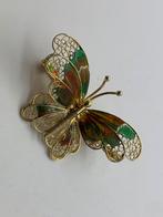 Z227 Prachtige zilveren broche gpudkleurige vlinder, Sieraden, Tassen en Uiterlijk, Antieke sieraden, Ophalen of Verzenden, Zilver