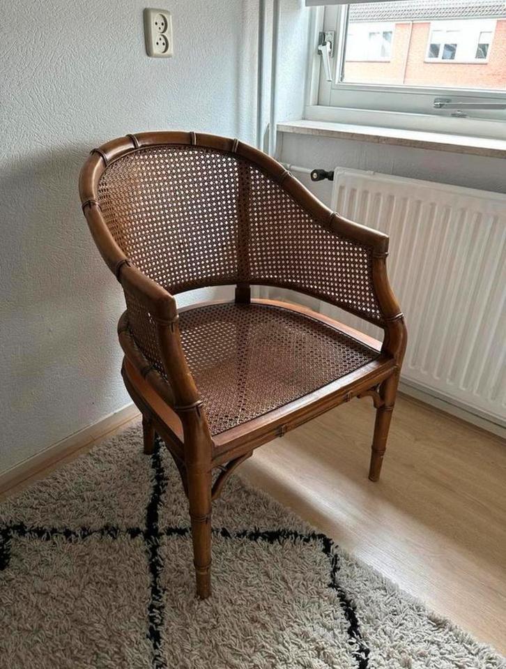 Elegante Rotan Bamboe Stoel - Giorgetti Stijl, Antiek en Kunst, Antiek | Meubels | Stoelen en Banken, Ophalen of Verzenden