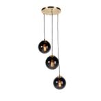 Art deco hanglamp messing met zwart glas 3-lichts - Pallon, Ophalen, Zo goed als nieuw, Glas, 75 cm of meer