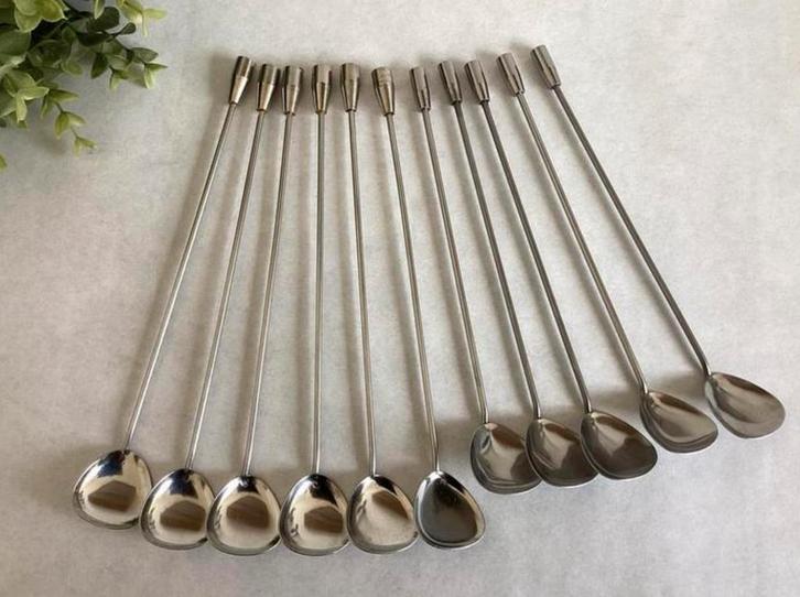 11 Lange lepels ~ cocktaillepels ~ ijslepels ~ latte lepels, Huis en Inrichting, Keuken | Bestek, Zo goed als nieuw, Rvs of Chroom