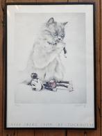 Ingelijste poster Lasse Aberg A'son. Cat and rat. Gesigneerd, Verzamelen, Rechthoekig Staand, Deurposter of groter, Ophalen of Verzenden