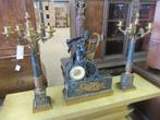 Oer 10088 ANTIEKE bronzen en marmeren pendule set "Harp", Ophalen