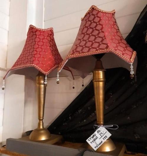 Set 2 koperen lampen voeten met barok kappen, Huis en Inrichting, Lampen | Tafellampen, Zo goed als nieuw, Ophalen of Verzenden