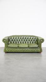Engelse groene rund lederen ruime 2.5 zits chesterfield bank, Huis en Inrichting, Banken | Bankstellen, Ophalen, Gebruikt, 150 tot 200 cm