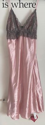 Nieuw nachtjapon pyjama satijn licht roze grijs kant M 38, Kleding | Dames, Ophalen of Verzenden, Nieuw, Maat 38/40 (M)