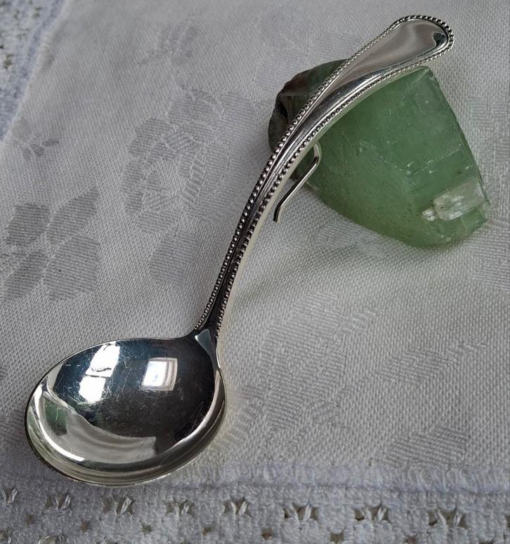 Verzilverd roomlepeltje Geha 90 - Parelrand, Antiek en Kunst, Antiek | Bestek, Ophalen of Verzenden