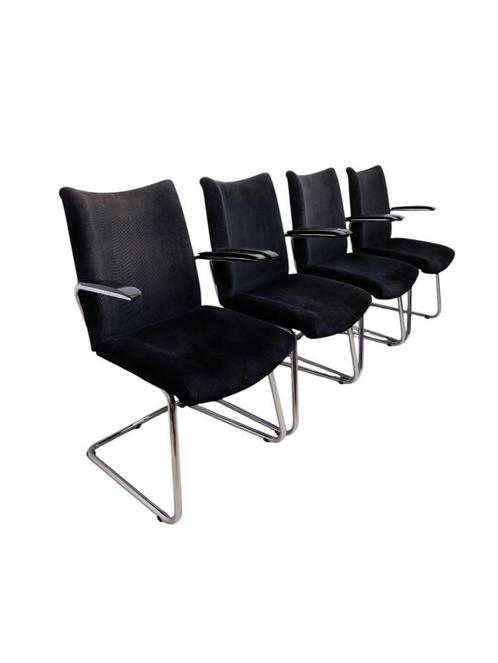 Set van 4 Dutch Original stoelen, Huis en Inrichting, Stoelen, Gebruikt, Vier, Metaal, Stof, Zwart, Ophalen