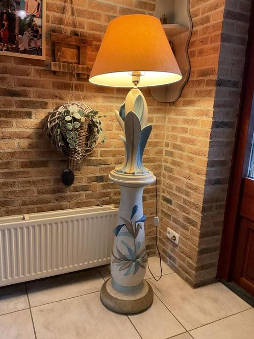 Schemerlamp op console blauw creme, Huis en Inrichting, Lampen | Tafellampen, Ophalen of Verzenden