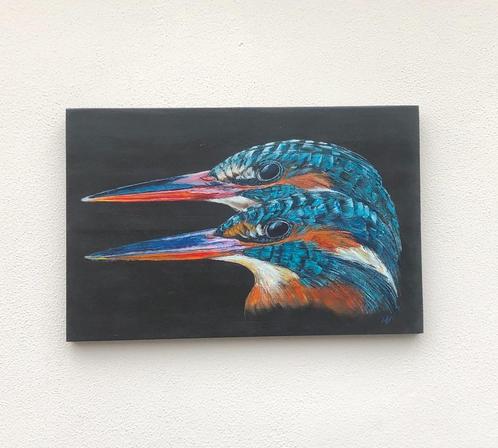 Schilderij ijsvogels op hout, Antiek en Kunst, Kunst | Schilderijen | Modern, Verzenden