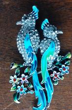 Grote Strass Emaille Broche - 2 Paradijsvogels €7, Sieraden, Tassen en Uiterlijk, Broches, Overige materialen, 4 tot 7 cm, Blauw