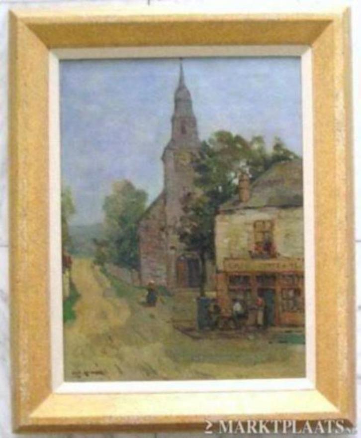 ===JAN KNIKKER===mensen in restaurant bij kerk, Antiek en Kunst, Kunst | Schilderijen | Klassiek, Ophalen of Verzenden